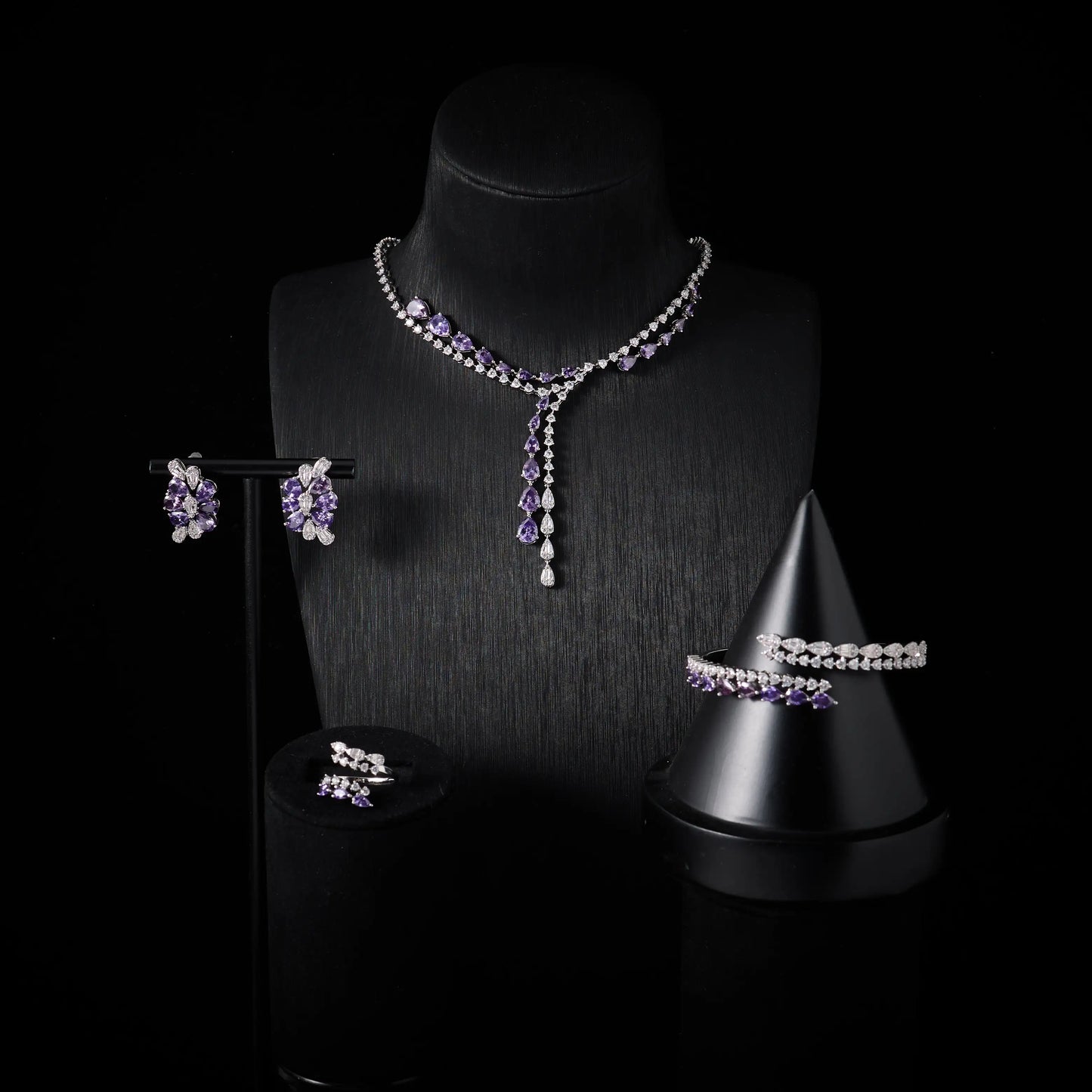 00086 Necklace Sets for Women Heart Water Drop Cubic Zirconia Layer Jewellery Set Dubai Saudi Party Engagement Accessory