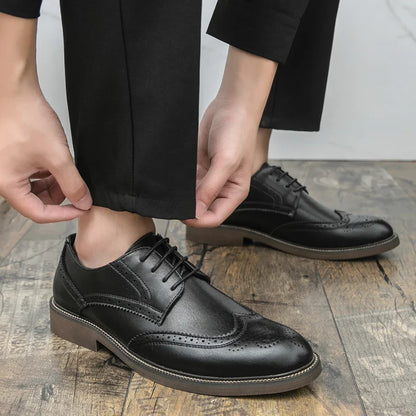 Men Lace Up Derby Shoes PU Solid Color Round Toe Business Casual Fashion Formal Shoes