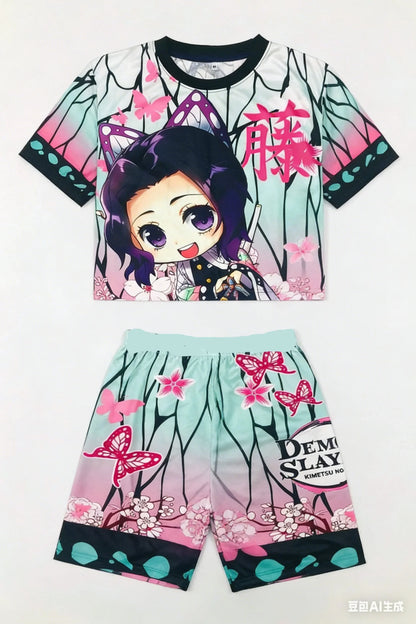 Demon Slayer Kids T-shirt Shorts Set  Anime Kimetsu Tanjiro Rengoku Zenitsu Print BoysGirls Casual Summer Outfit 2Pcs Sportswear