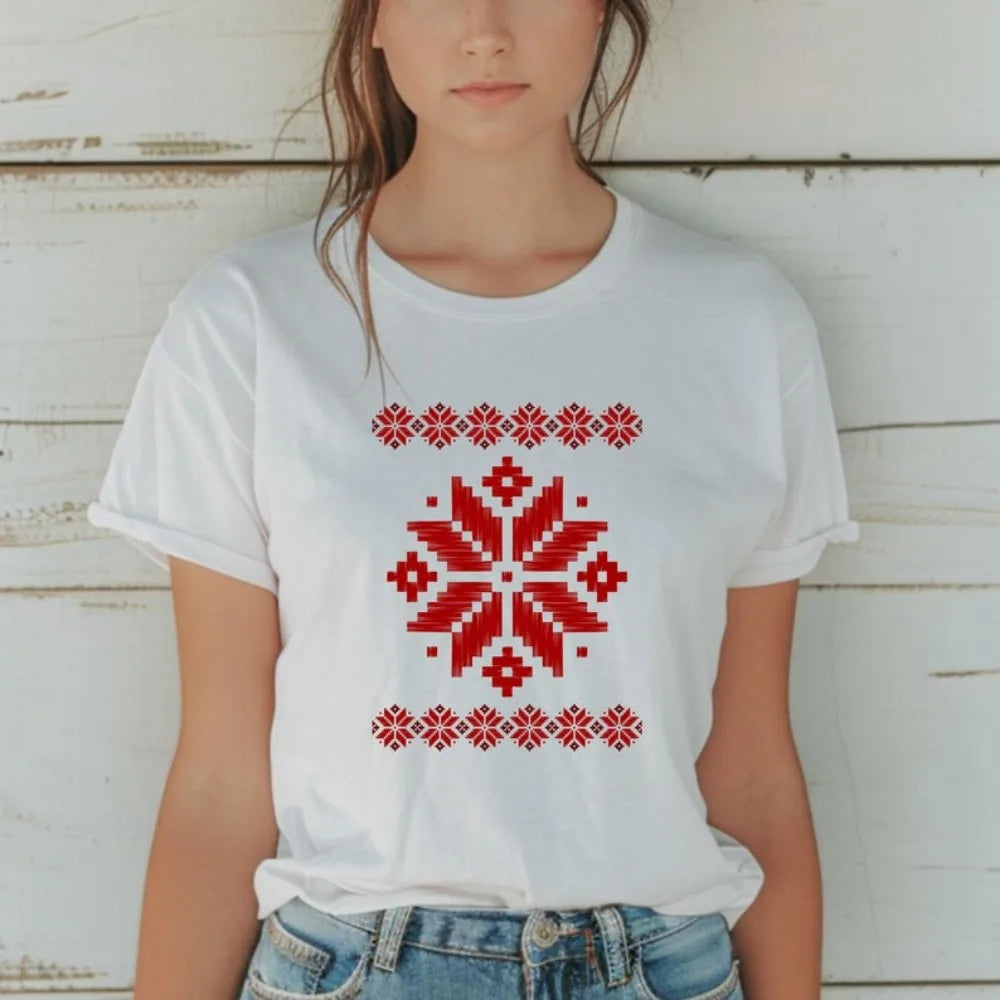 Shirt Ornament Print Shirt Ukraine Shirt Ukrainian T-shirt Gift for Women High Quality Cotton Tops Creativity Style