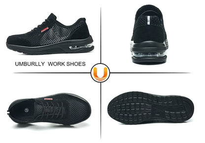 Men's Summer Steel Toe Safety Shoes Anti-Crush And Piercing Breathable Lightweight Outdoor Pure Black Work Shoes