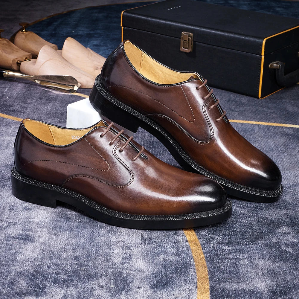 Fashion brand smooth Oxford shoes business formal leather shoes men's 2025 winter high heels wedding pointed office shoes