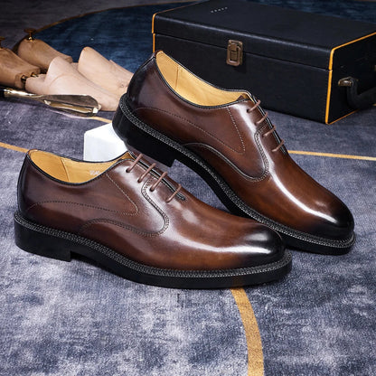 Fashion brand smooth Oxford shoes business formal leather shoes men's 2025 winter high heels wedding pointed office shoes