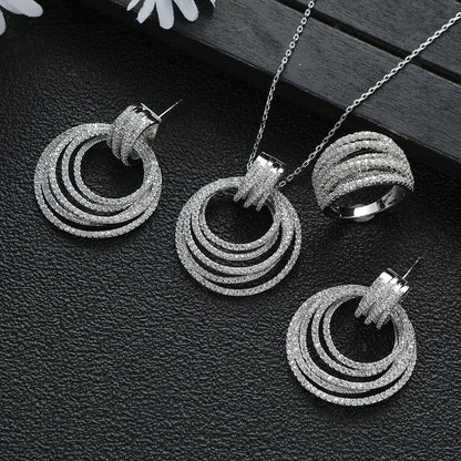 New Designer Luxury Twist Lines Geometry Cubic Zircon Engagement Dubai Naija Bridal Necklace Earring Jewelry Set D1396