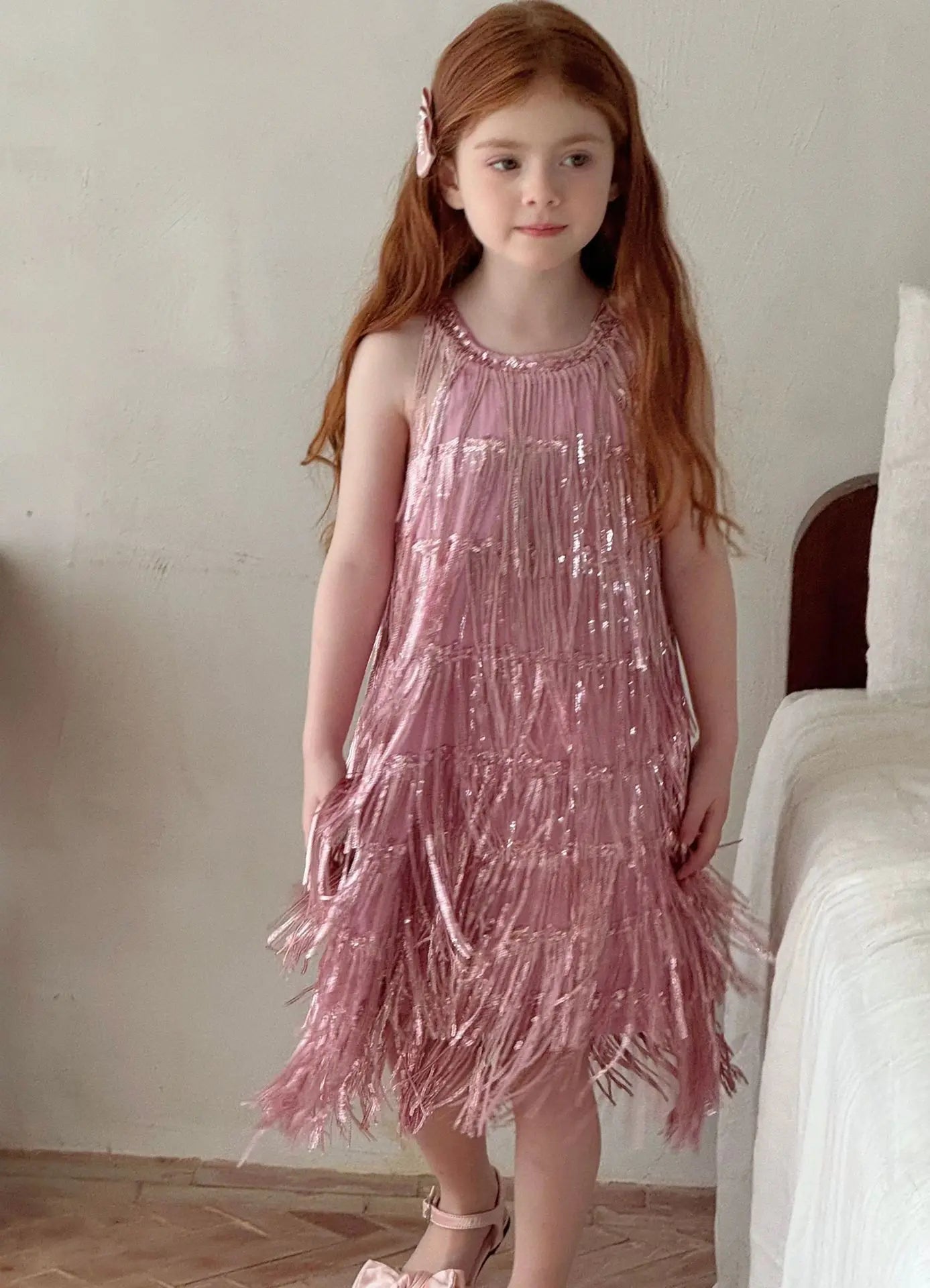 Vestido Infantil Meninas 2025 Verão Novo Moda Infantil Vestido de Borla Brilhante de Luxo Vestido de Aniversário para Meninas