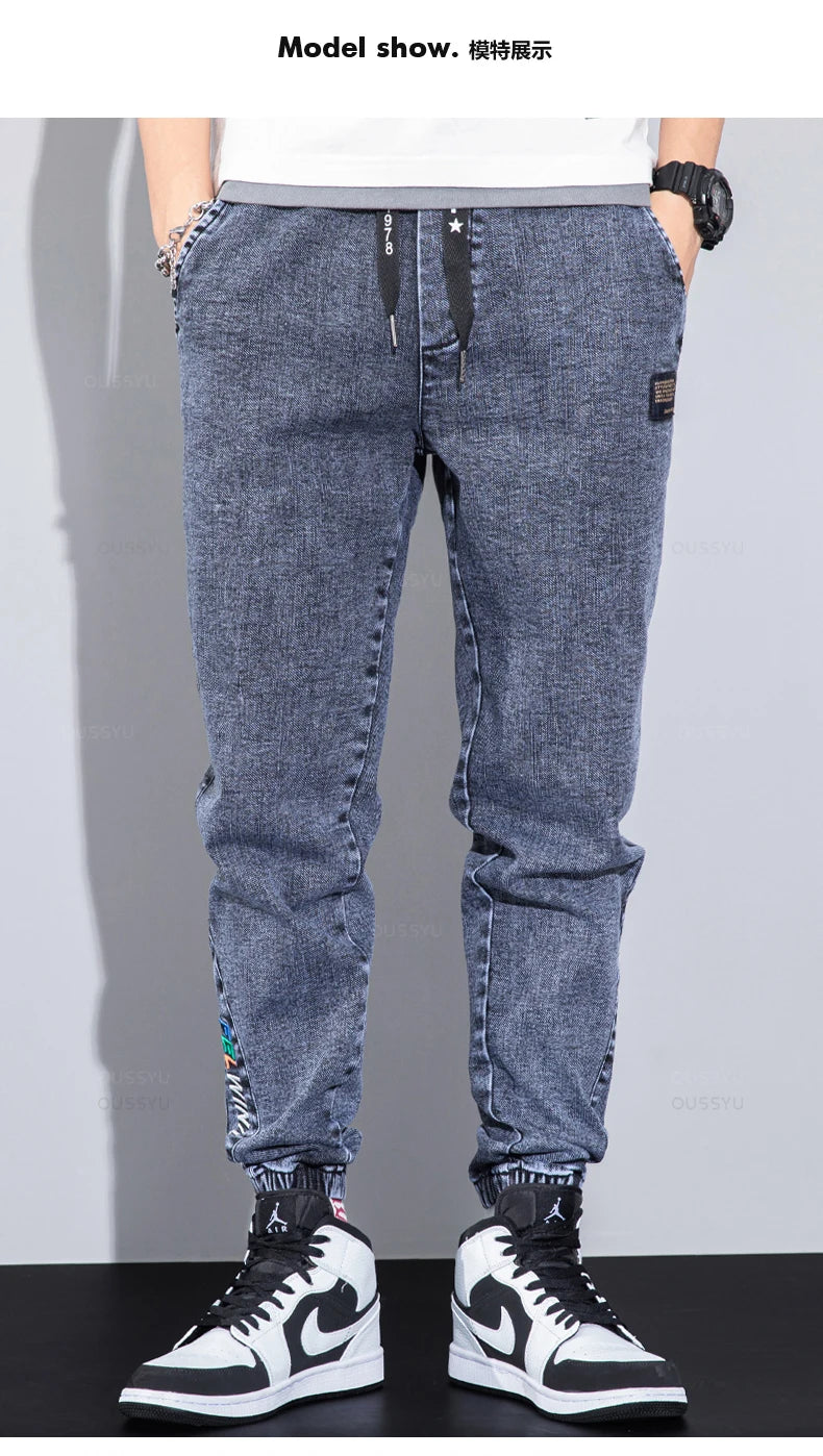 Four Seasons Blue Cargo Jeans Men Streetwear Denim Jogger Pants Baggy Harem Jean Trousers Male Oversize Large size4 5 6 7XL 8XL