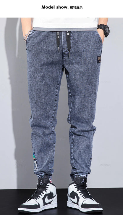 Four Seasons Blue Cargo Jeans Men Streetwear Denim Jogger Pants Baggy Harem Jean Trousers Male Oversize Large size4 5 6 7XL 8XL