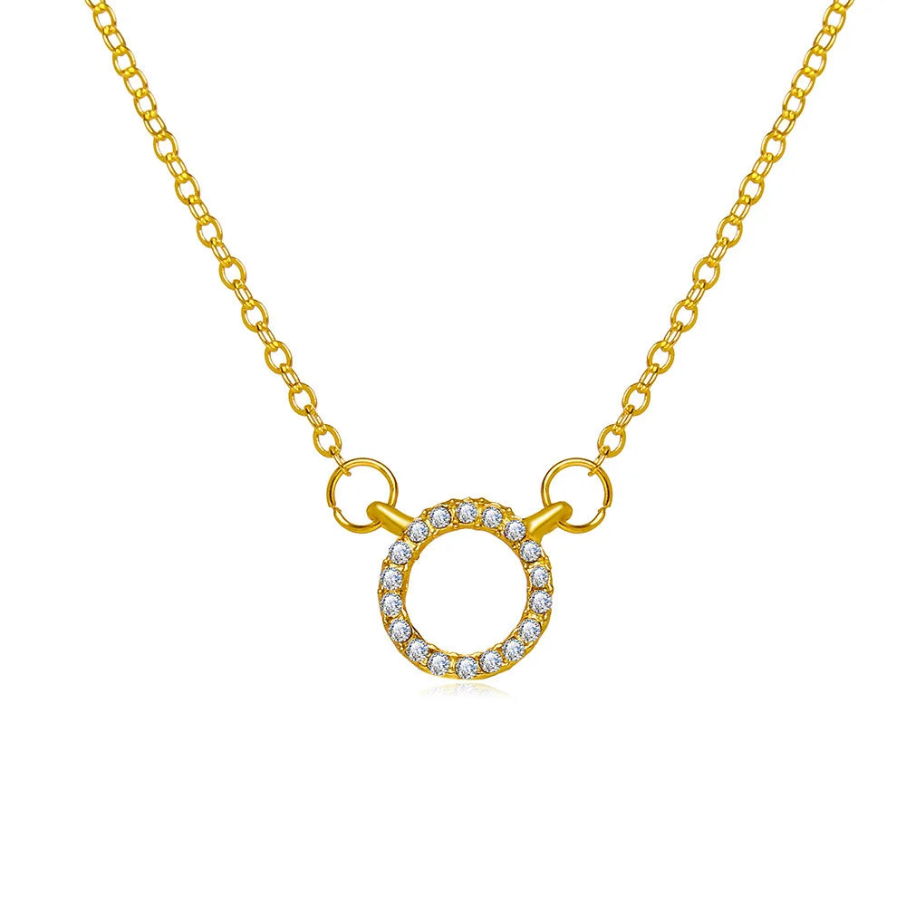 Jewelry Simple Crystal Circle Pendant Necklace Golden Color Unique Women