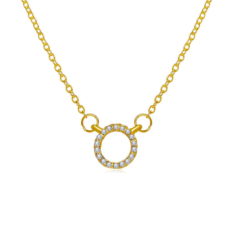 Jewelry Simple Crystal Circle Pendant Necklace Golden Color Unique Women
