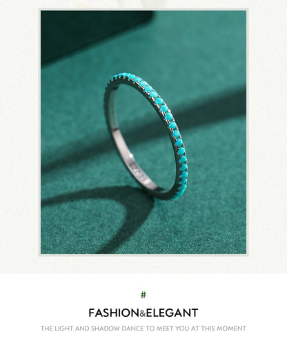 100% 925 Sterling Silver Classic Exquisite Circle Turquoise Charm Stackable Finger Ring For Women Trendy Fine Jewelry