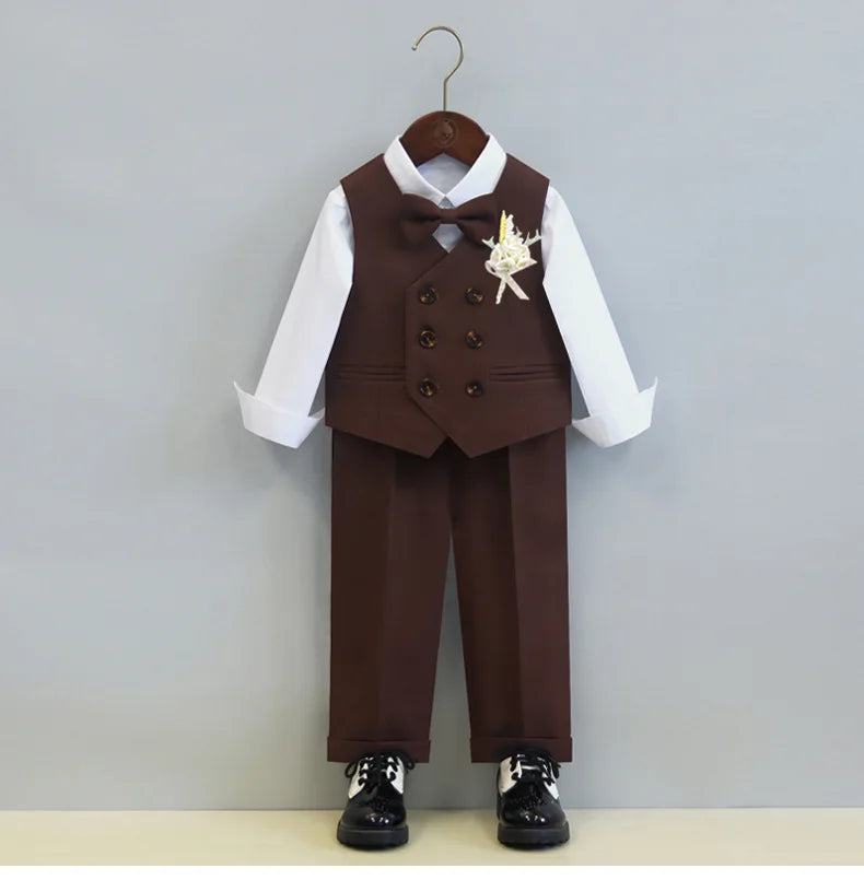 Children's Boys Autumn Formal Green Suit Boys Wedding Suit Children 1 To 14yrs Kids Blazer Pant Bowtie Flower Boys Suits Outfits