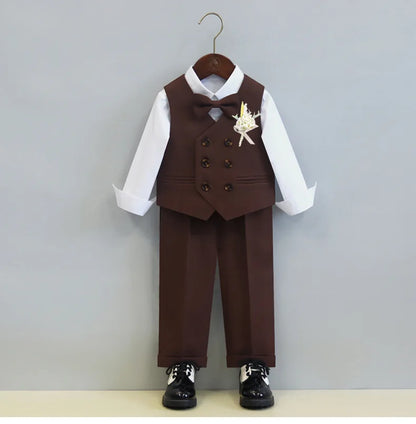 Children's Boys Autumn Formal Green Suit Boys Wedding Suit Children 1 To 14yrs Kids Blazer Pant Bowtie Flower Boys Suits Outfits