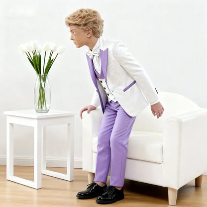 Premium Jacquard Boy's 3PCS Suit Best Selling Light Purple Classic Outfit For Boys Suitable For Ring Boys Campus Includes Blazer