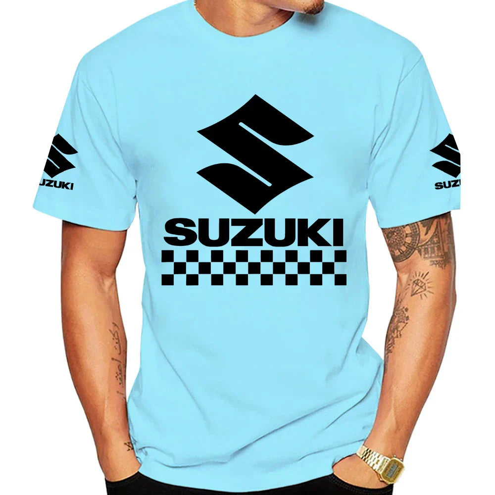 2026 Summer New Racing Motorcycle 100% Cotton Trendy Men T-shirt Daily Outdoor Sports Casual Loose Street Short-sleeve