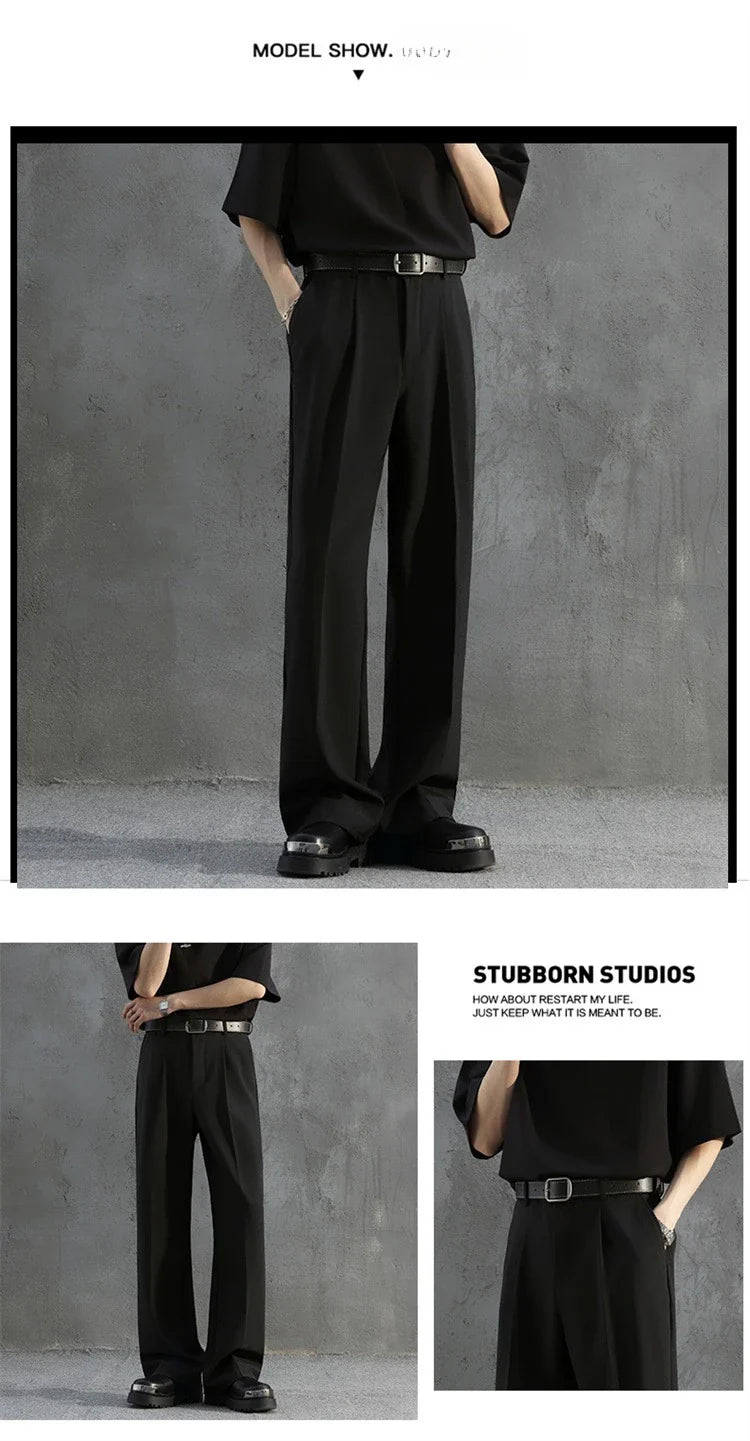 White Luxury Draped Suit Pants Men Fashion Dress Pants Korean Loose Straight Casual Pants Mens Office Formal Trousers Male S-3XL