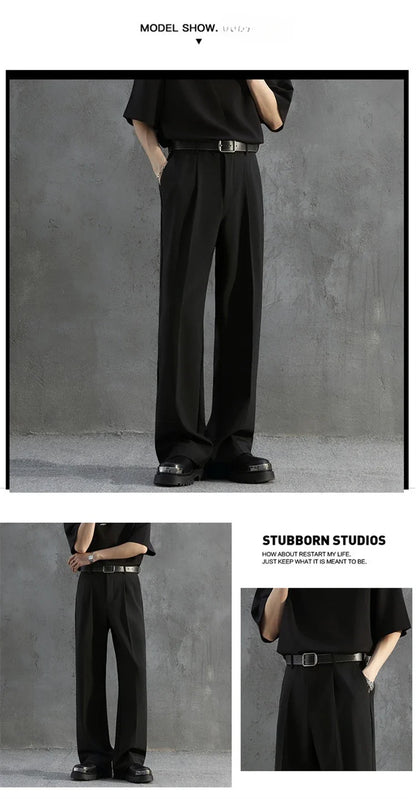 White Luxury Draped Suit Pants Men Fashion Dress Pants Korean Loose Straight Casual Pants Mens Office Formal Trousers Male S-3XL