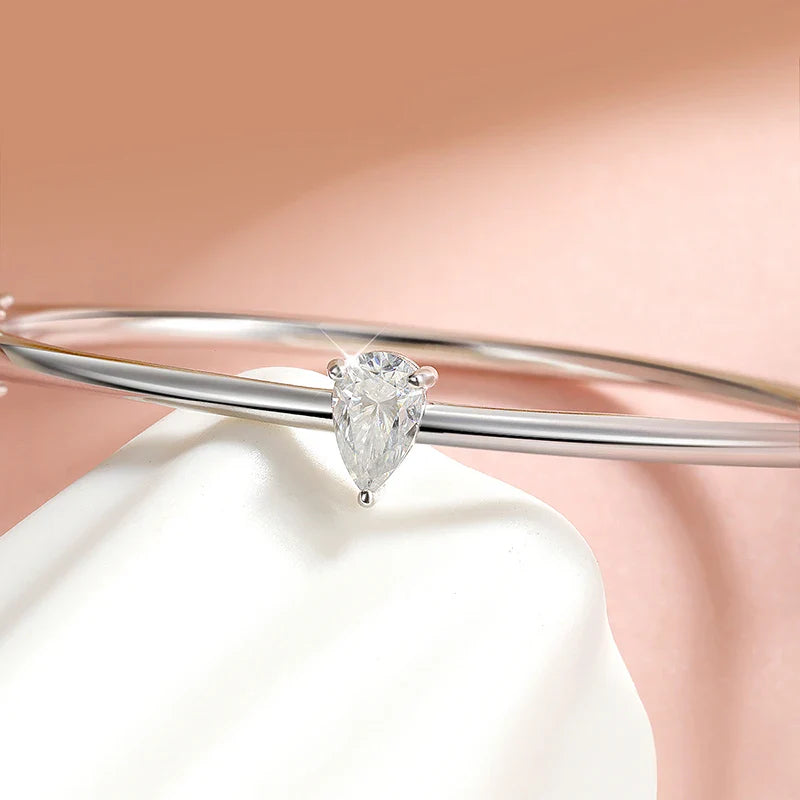 1CT Pear Cut Certified Moissanite Bangles for Women 100% S925 Solid Silver Lab Diamond Bracelets Birthday Gift Jewelry