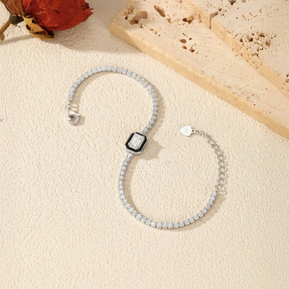 925 Sterling Silver Fashion Black Enamel Rectangle Clear Cubic Zirconia Tennis Bracelets For Women Fine Jewelry Gifts