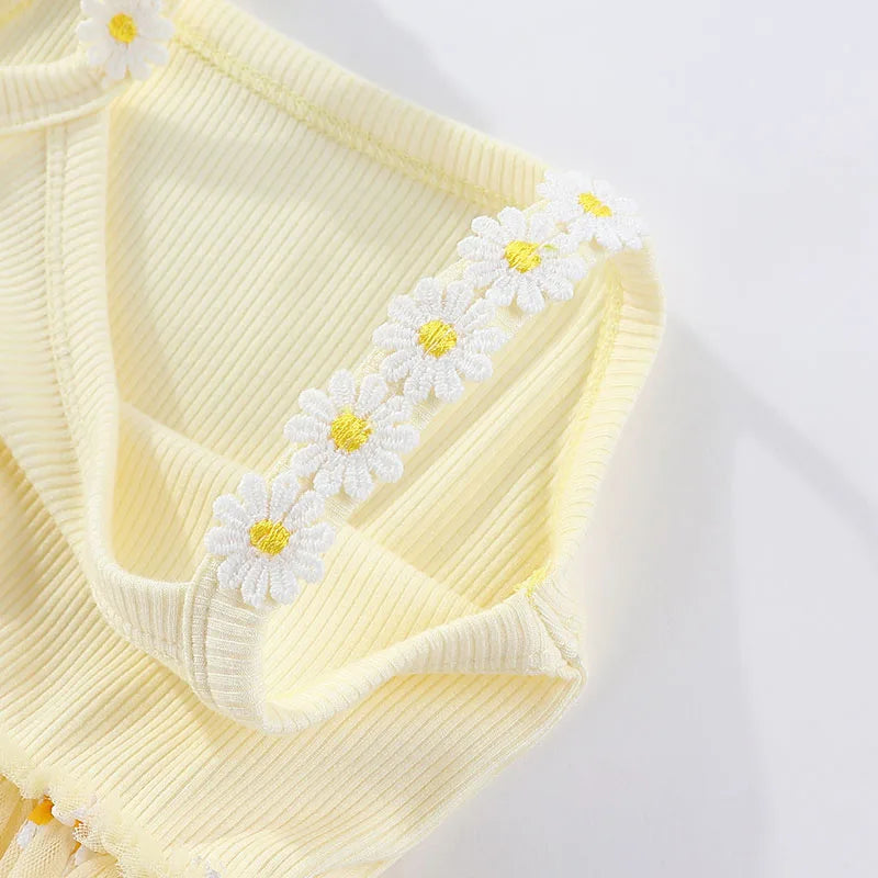 Korean Style Girls' Summer Dress 0-4Y Cute Baby Children's Little Daisy Suspender Mesh Dress Kid's Clothing