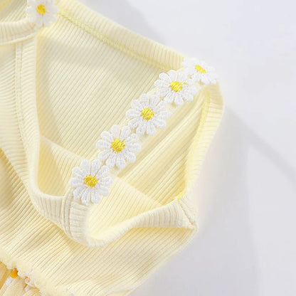 Korean Style Girls' Summer Dress 0-4Y Cute Baby Children's Little Daisy Suspender Mesh Dress Kid's Clothing