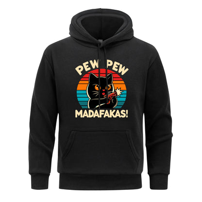 Pew Pew Madafakas Print Hoodie Man Hip Hop Street Casual Hooded Cartoons fur-liner Men Hoodies Harajuku S-XXL Pullover Clothing