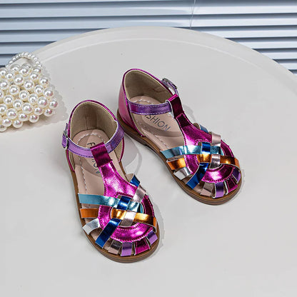 Girls Sandals New 2026 Summer Fashion Princess Party Dress Shoes Kids Colorful Soft Sandals Toddler Children Beach Weave Flats