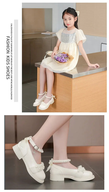 Girl's Mary Janes Organza Beautiful Sweet Children Princess Shoes Three Colors Cover Toe Ankle Strap 26-36 Kids Autumn Shoes