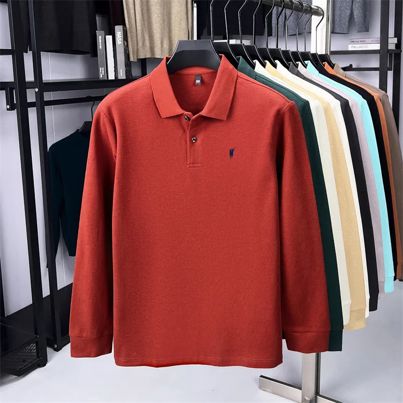 100% Pure Cotton Long Sleeved Men's Polo Shirt Hot Selling Brand Autumn Season Exquisite Pony Embroidery Breathable Top T-shirt