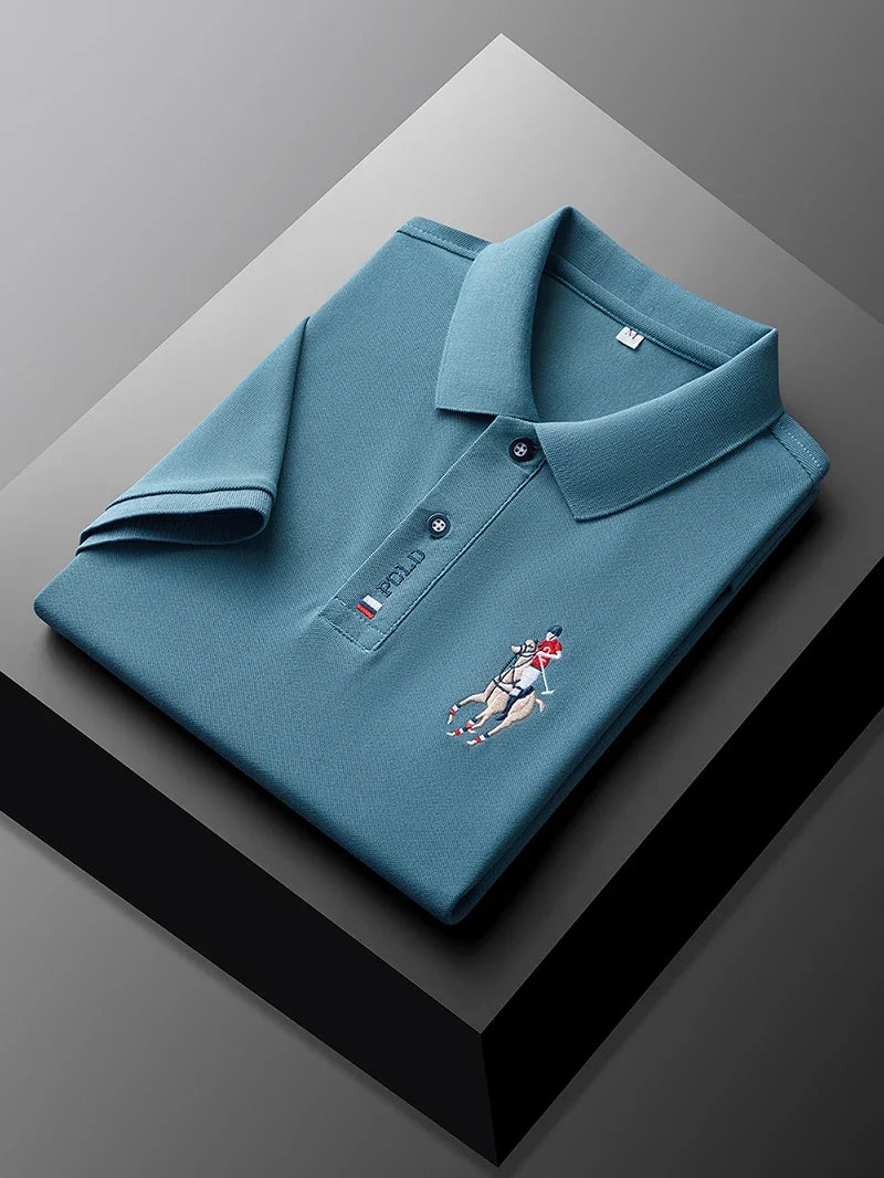 High end brand men's exquisite printed polo shirt short sleeve 2024 summer new cool and comfortable silk casual lapel T-shirt