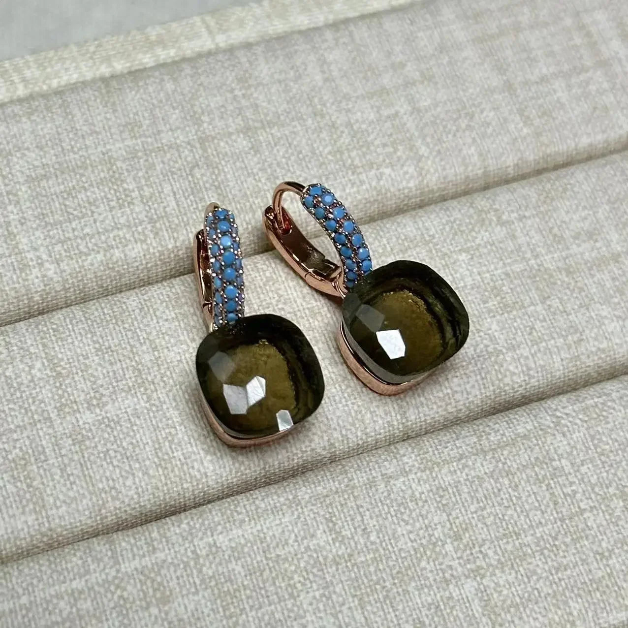 10.6mm Nudo Earrings Inlay Turquoise Zircon For Women Blue Topaz Drop Candy Square Crystal Earring Fashion Jewelry Gift