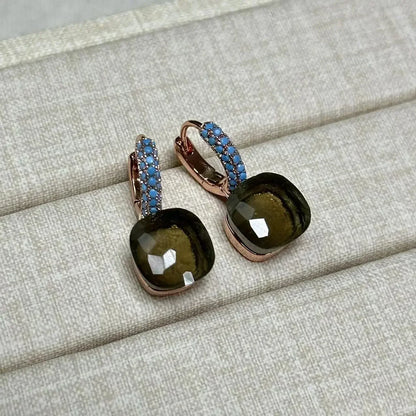 10.6mm Nudo Earrings Inlay Turquoise Zircon For Women Blue Topaz Drop Candy Square Crystal Earring Fashion Jewelry Gift