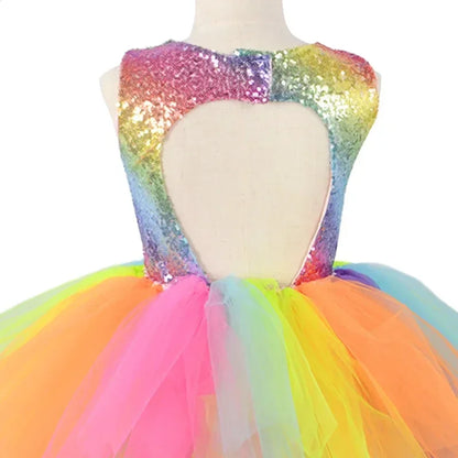 Summer Princess Dress Dance Performance Dress Birthday Dress Rainbow Sequin Fluffy Dress Girl's Children's Clothing Prom Dresses