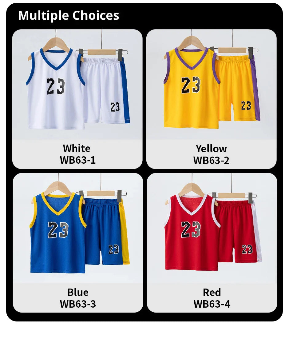 Summer CHILDREN'S Basketball Suit Boys and Girls Sports Vest Shorts Suit 23rd Handsome Boys and Students Vest Suit 2-piece.