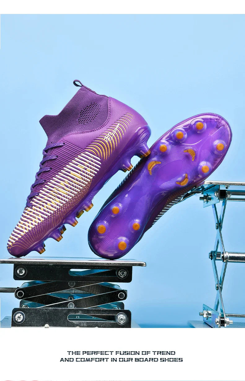 Double Star 2026 New High-Top AG Soccer Boots, Long Studs, for Teenagers, Primary School Students, Adults and Kids, Match & Trai