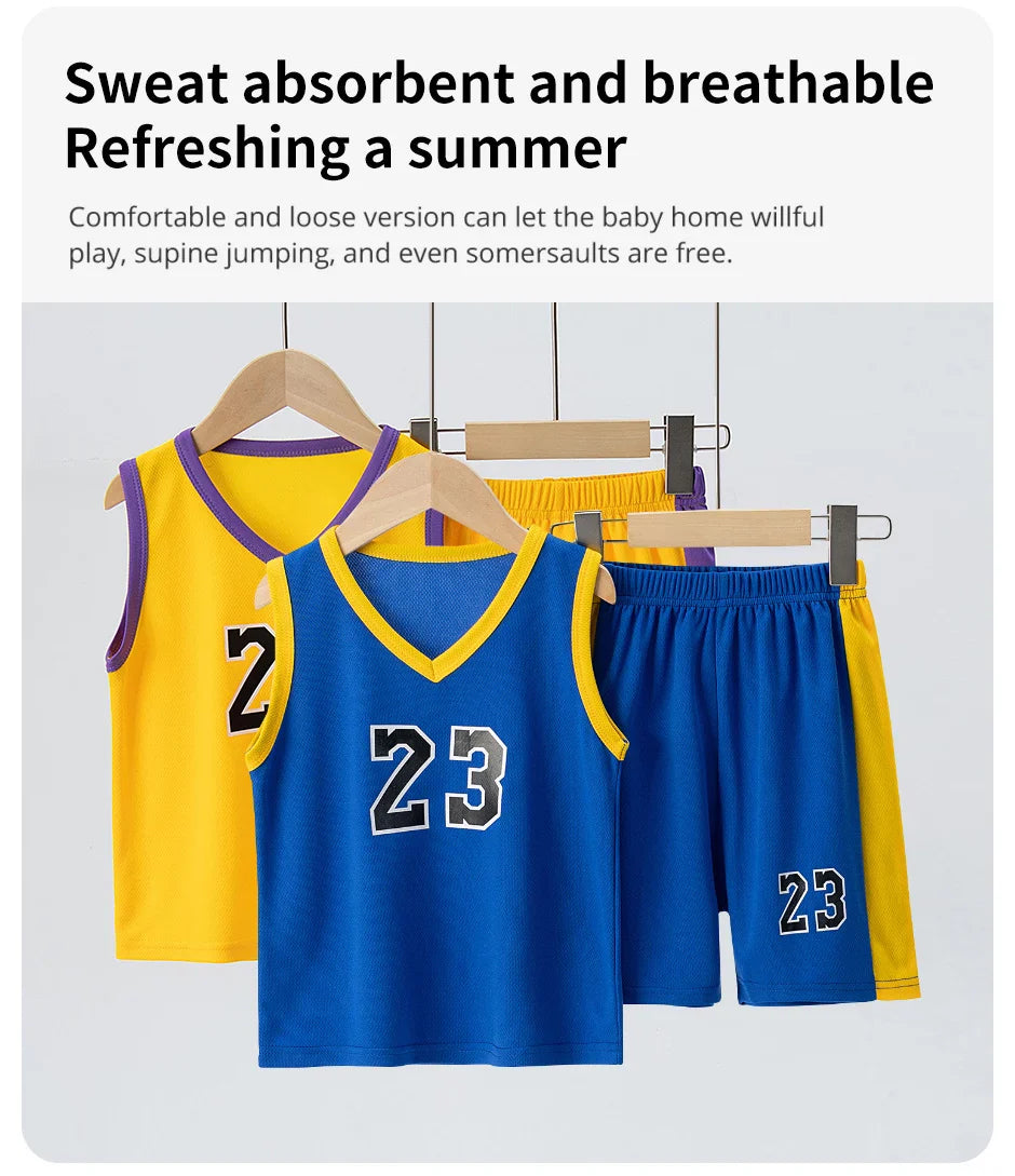 Summer CHILDREN'S Basketball Suit Boys and Girls Sports Vest Shorts Suit 23rd Handsome Boys and Students Vest Suit 2-piece.