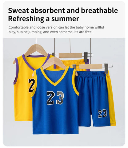 Summer CHILDREN'S Basketball Suit Boys and Girls Sports Vest Shorts Suit 23rd Handsome Boys and Students Vest Suit 2-piece.