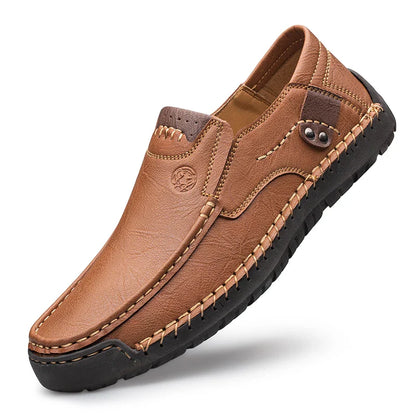 Men's Handmade Thick Rubber Bottom Breathable Casual Leather Shoes Classic Sewn Loafers Comfortable Leisure Footwear