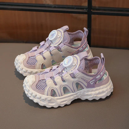Children's Sports Sandals 3-18 Years Old Blue Hollow Breathable Boys Girls Casual Shoes Light Purple Soft Non-slip Kids Sneakers