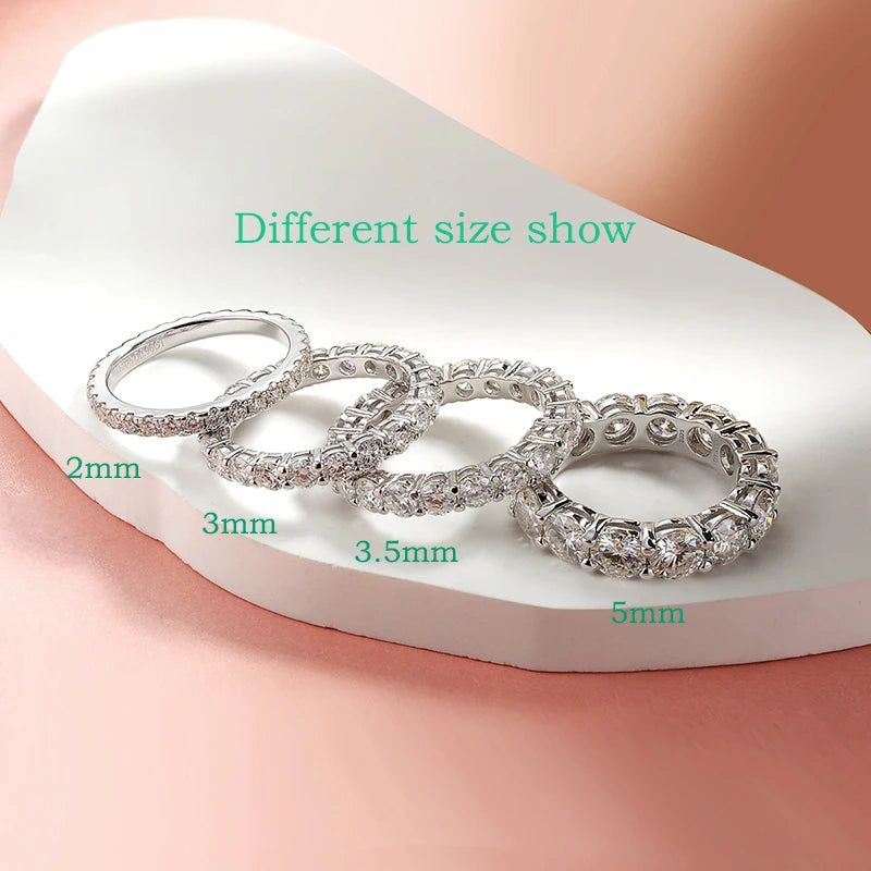 2-5mm Full Moissanite Ring for Women Sparkling Wedding Eternity Bands 100% S925 Sterling Silver Jewelry Classic Ring