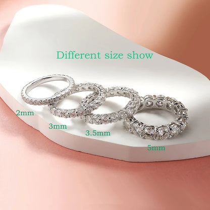 2-5mm Full Moissanite Ring for Women Sparkling Wedding Eternity Bands 100% S925 Sterling Silver Jewelry Classic Ring