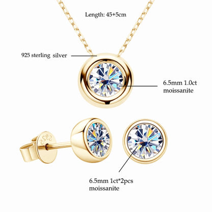 Real 3ctw. D Color Moissanite Jewelry Set 925 Silver 18k Gold Plated Pendant Necklace Stud Earrings Set for Women Men Gift