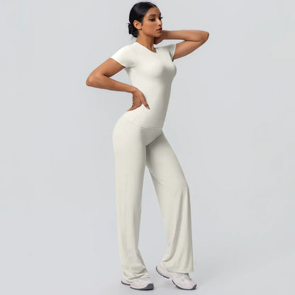 Fitness Sports Workout Yoga Set for Women Naked Feel Slim Casual Workout Top T-Shirt Quick Drying Push Up Running Pants Yoga Set