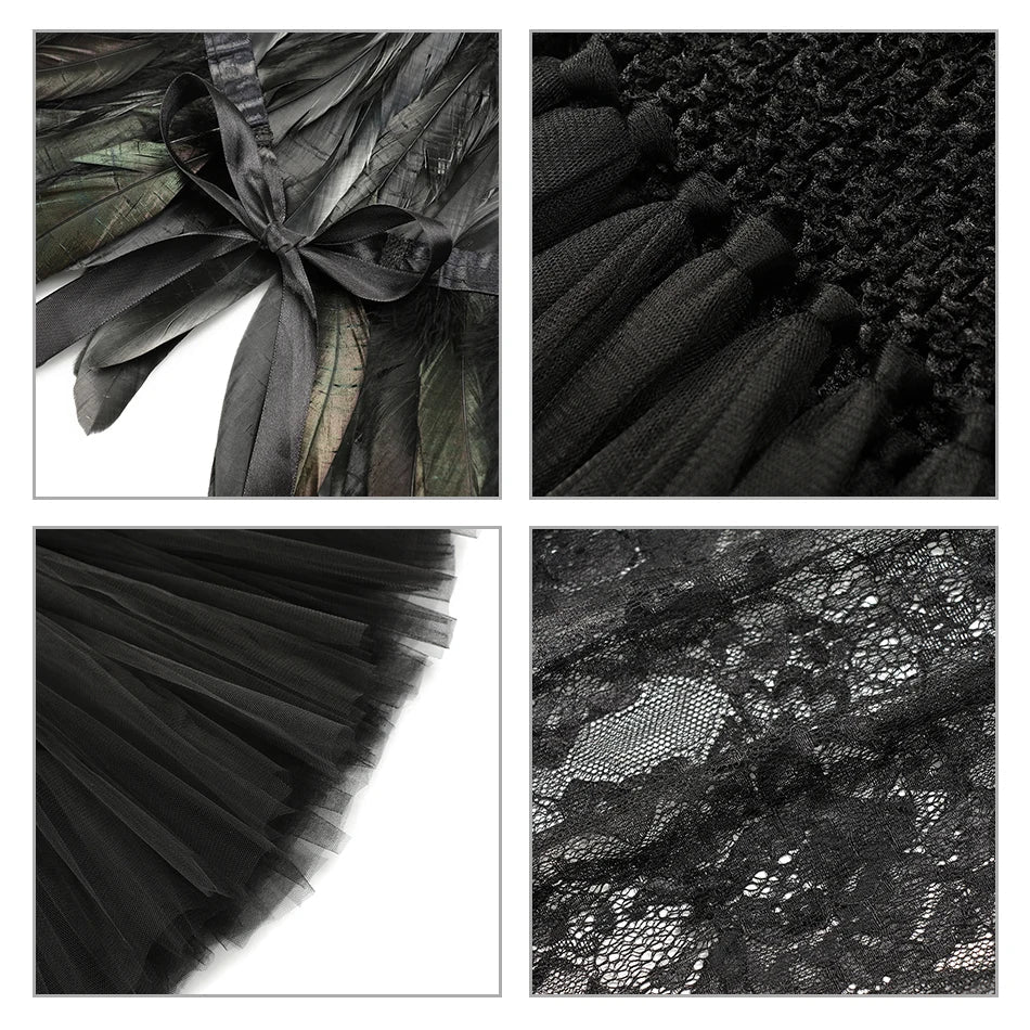 Halloween Maleficent Costume for Girls Evil Queen Dress Up Costumes Witch Devil Black Mesh Princess Dress Cosplay