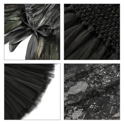 Halloween Maleficent Costume for Girls Evil Queen Dress Up Costumes Witch Devil Black Mesh Princess Dress Cosplay
