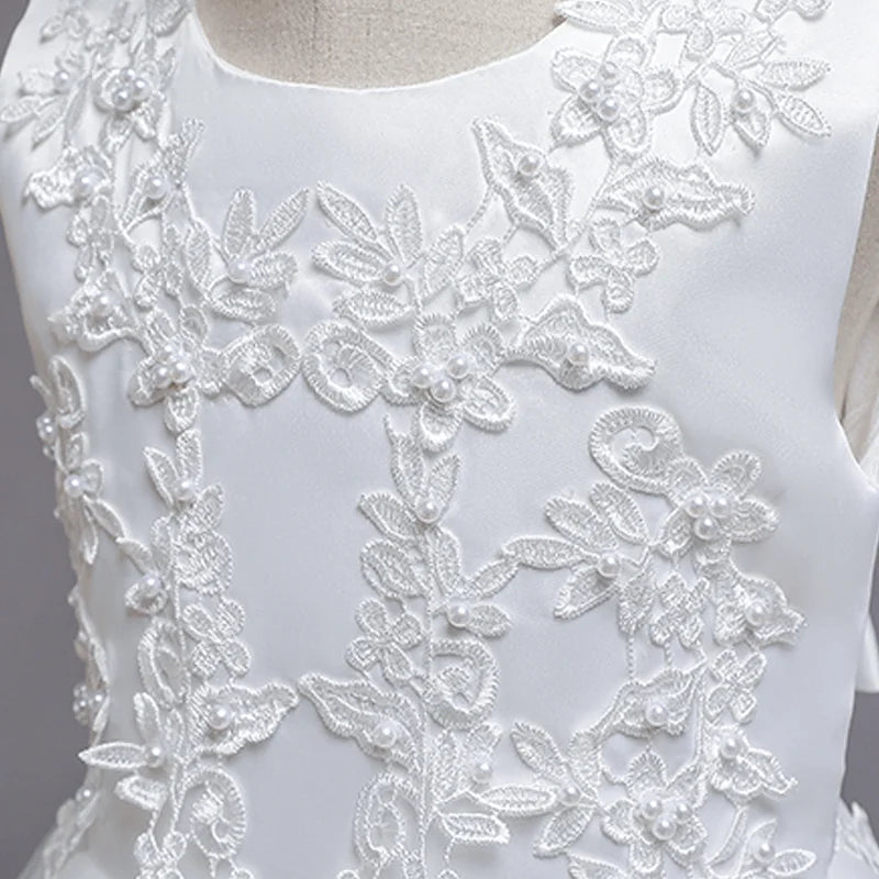 Teenage Girls Sequins Embroidery Bridesmaid Long White Dress For Flower Kids Wedding Party First Communion Birthday Vestidos