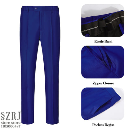 Men's 5-Piece Business Suit Set: Jacket+Vest+Pants+2 Bow Ties (Red+Blue).Premium, Tailored， For Parties, Weddings, Business.