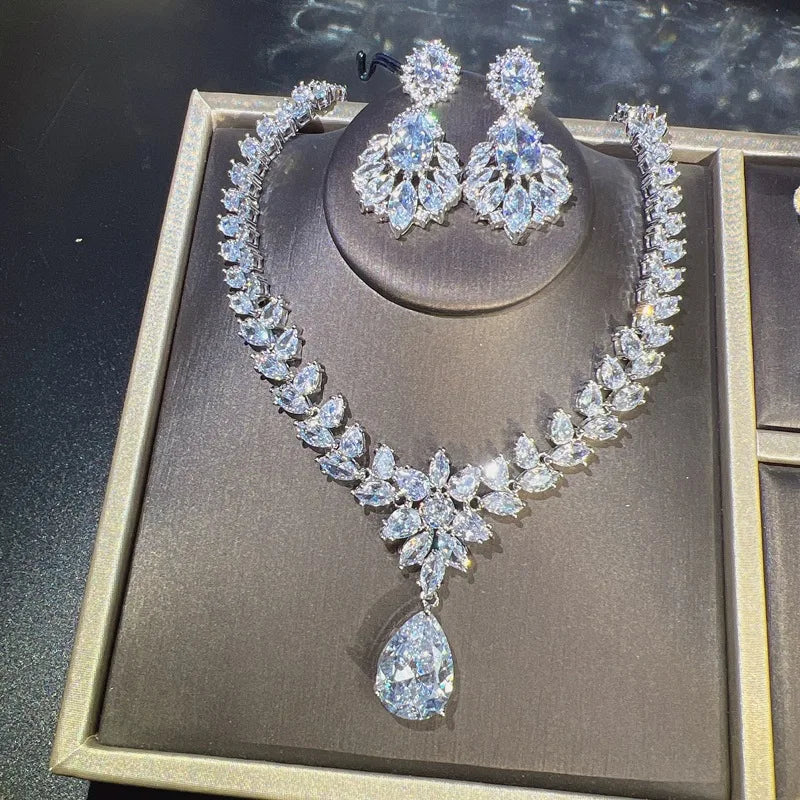 Diamond Jewelry Set Explosion Flash Pendant Necklace Female Earrings Set
