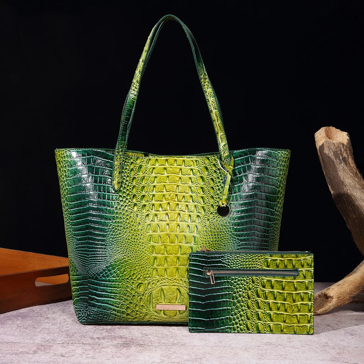 Leather Fashion Two Piece Crocodile Pattern Single Shoulder Tote Bag