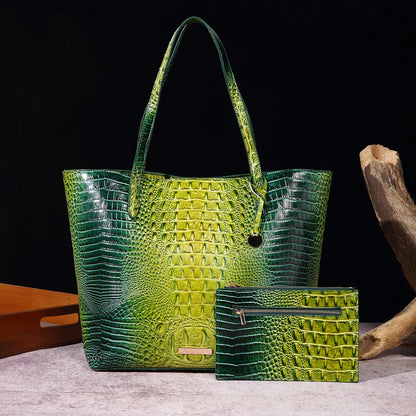 Leather Fashion Two Piece Crocodile Pattern Single Shoulder Tote Bag