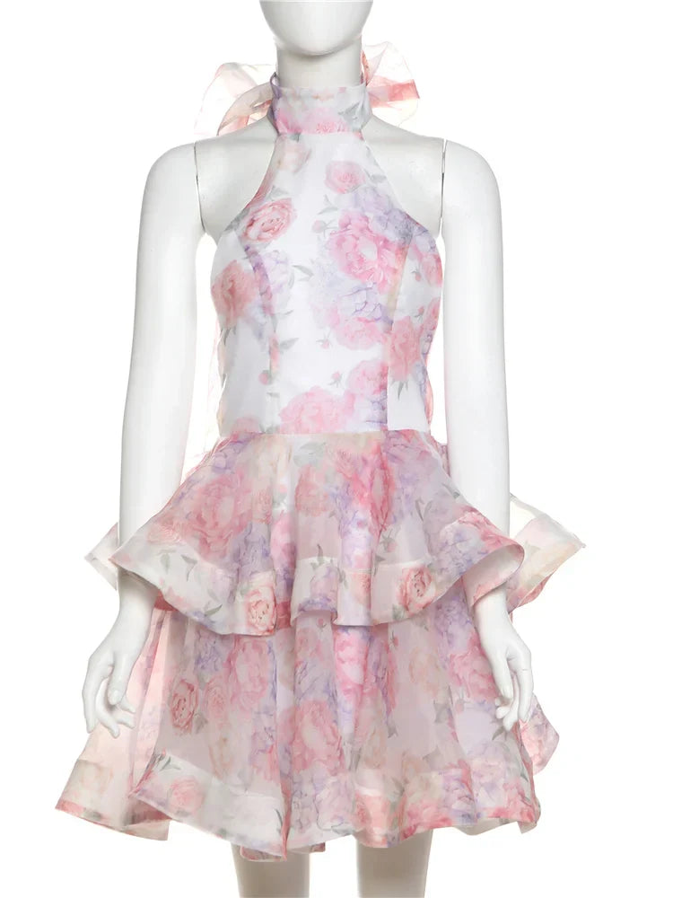 Autumn Release Junior Above Knee Mini Sexy High Street Dress Girl Slim Fit Printing Backless Fashion Robe K24D61176